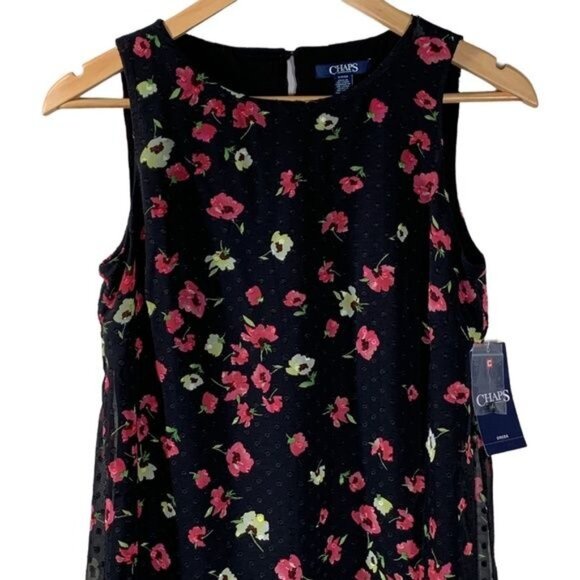 Chaps Black Floral Sleeveless Shift Dress Small Boho Work Party Classic - Picture 2 of 11